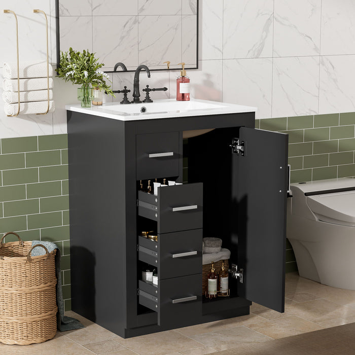 Bathroom Vanity With Integrated Sink, Rectangular Cabinet With 1 Door And 3 Drawers