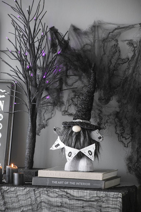 Gnome With 'Boo' Banner, For Halloween Decor - Black White