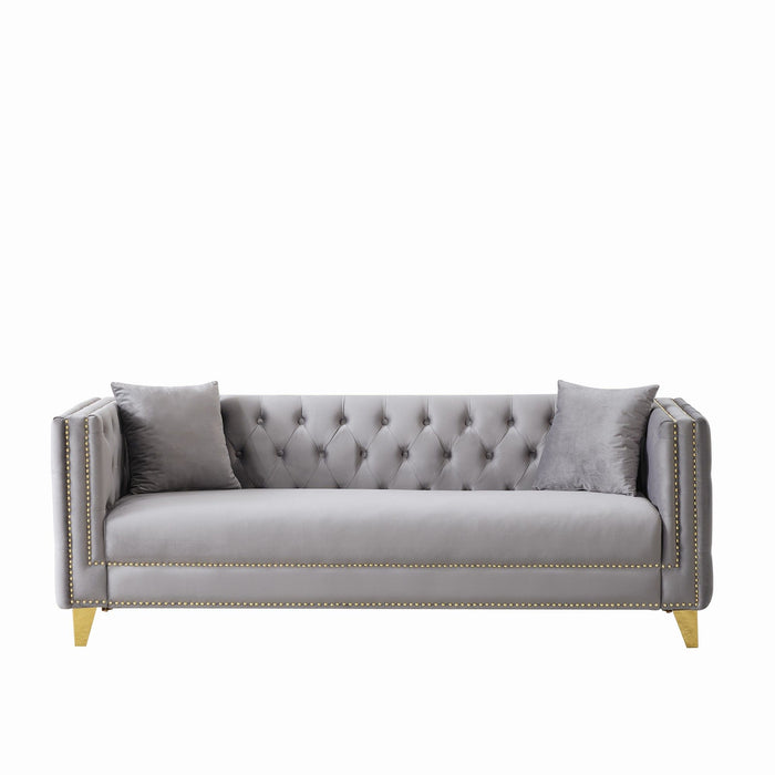 3 And 2 Seater Deep Seat Sofa With Button Nailhead, Square Arm Couches, Furniture For Living Room - Gray