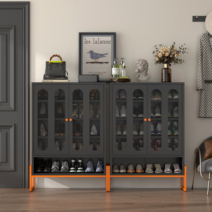 Modern Metal Shoe Cabinet With DoublebSided Mesh Doors And Adjustable Partitions