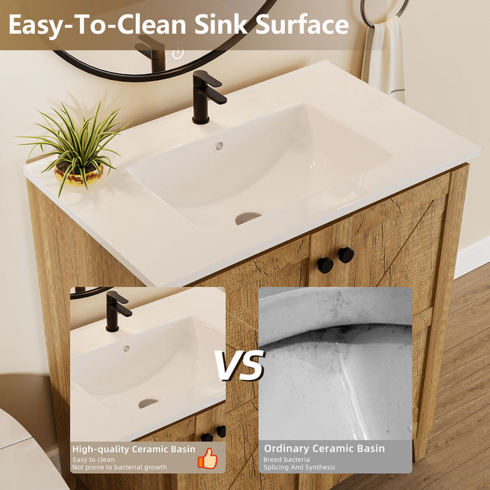 Folding Floor Cabinet With Ceramic Sink, Space Saving