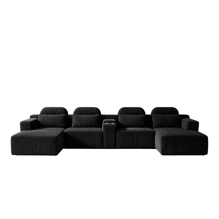 U-Shaped Sectional Sofa With Chaise Lounge And Cup Holders