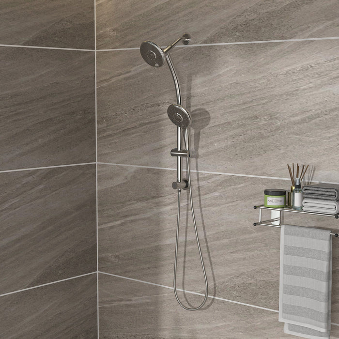 Dual Shower Head With Adjustable Slide Bar And Multi Function Settings