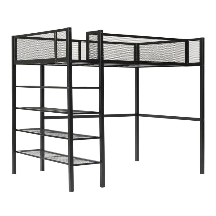 Loft Bed With 4 Tier Shelves And Storage