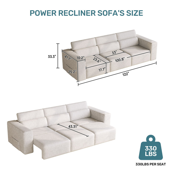 3 Seater Power Recliner Sofa With Wireless Charging And Remote Control