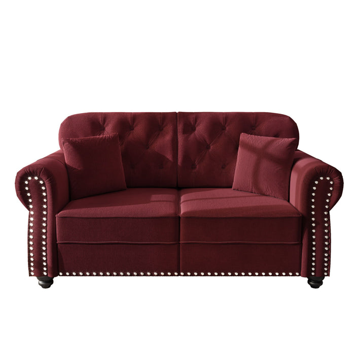 Upholstered Sofa Set With Nailhead Trim And Rolled Armrests, Includes Pillows