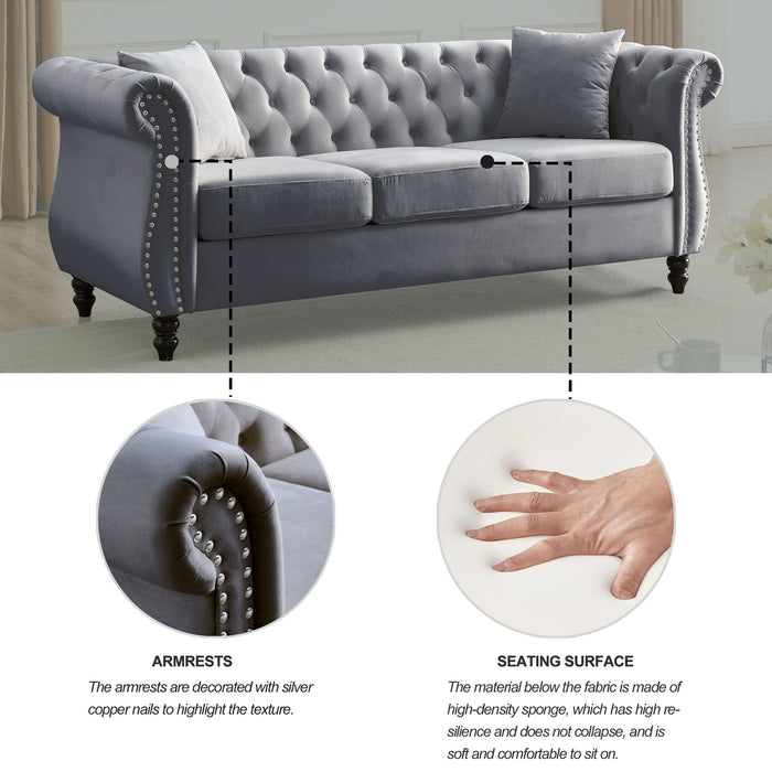 Chesterfield Sofa With Rolled Arms And Nailhead Trim