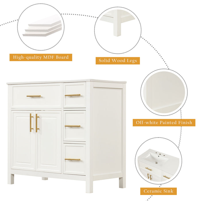Modern Bathroom Vanity With Sink Top, 2 Doors And 3 Drawers