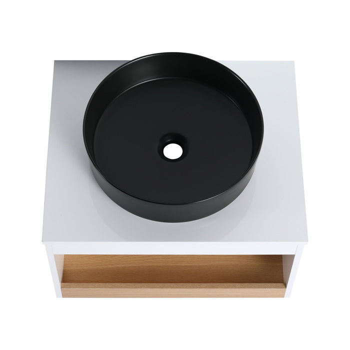 Floating Bathroom Vanity With Glossy Round Vessel Sink