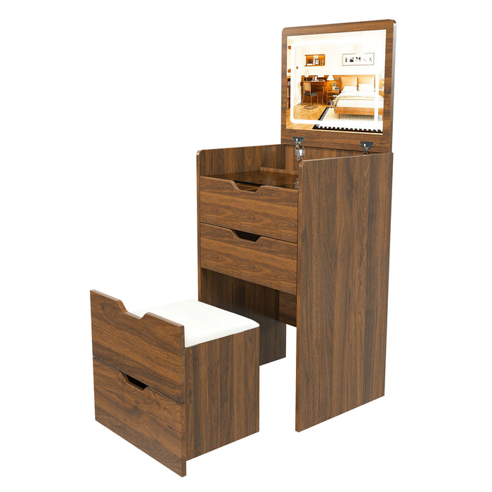 Vanity Desk With Lighted Mirror & Stool