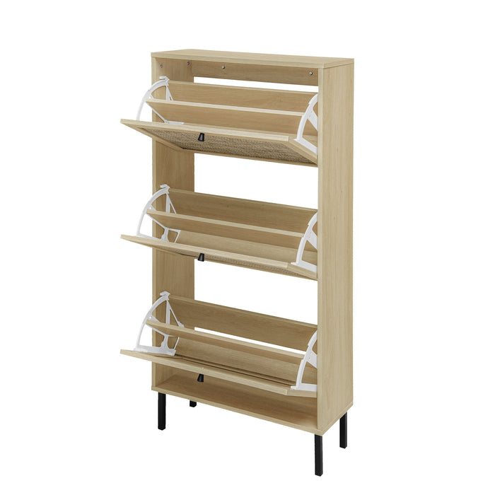 Modern Rattan 3 Door Shoe Rack Cabinet For Entryway