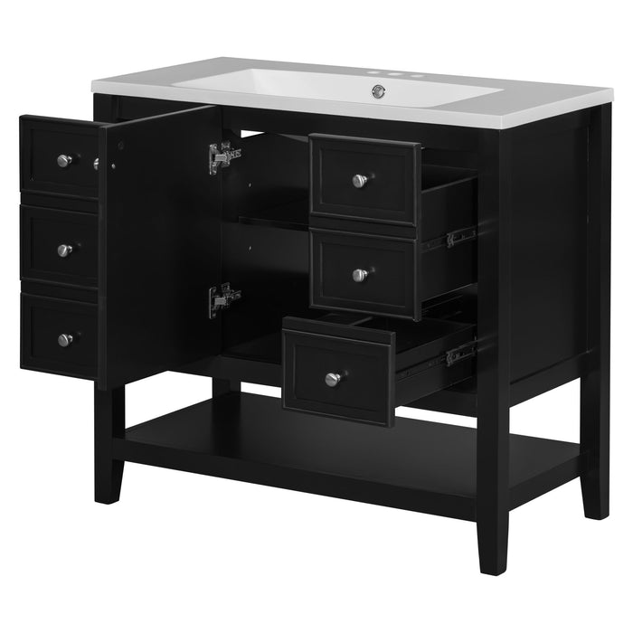 36" Bathroom Vanity & Sink, 2 Cabinet And 3 Drawers - Black