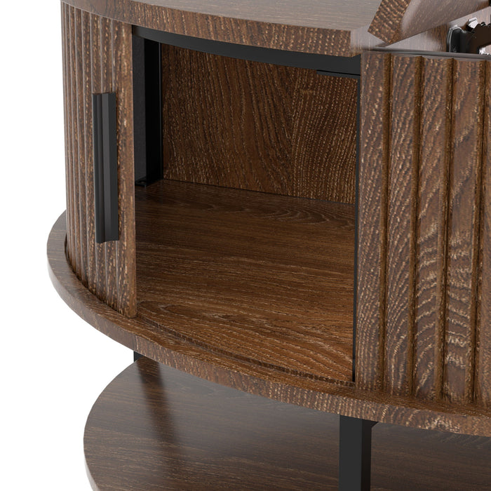 Flip-Top Round Coffee Table With Storage - Brown