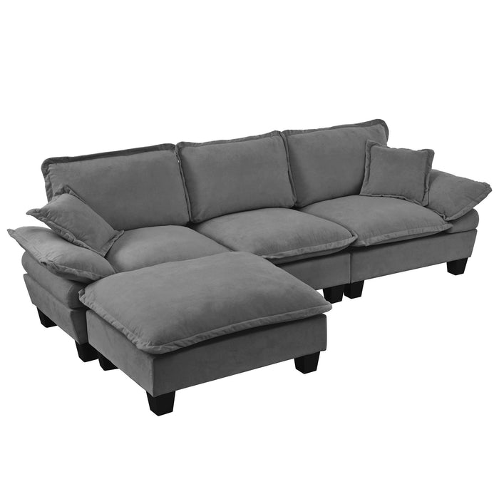 Modular Sectional Sofa With Movable Ottoman & Pillows
