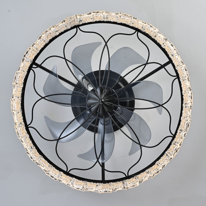 Ceiling Fan With Light, Flower Caged Ceiling Fan With Remote, LED Low Profile Ceiling Light - Matte Black