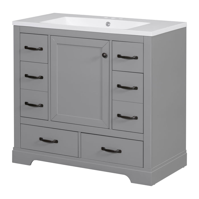 Modern Bathroom Vanity With Sink, 6 Drawers, Adjustable Shelf