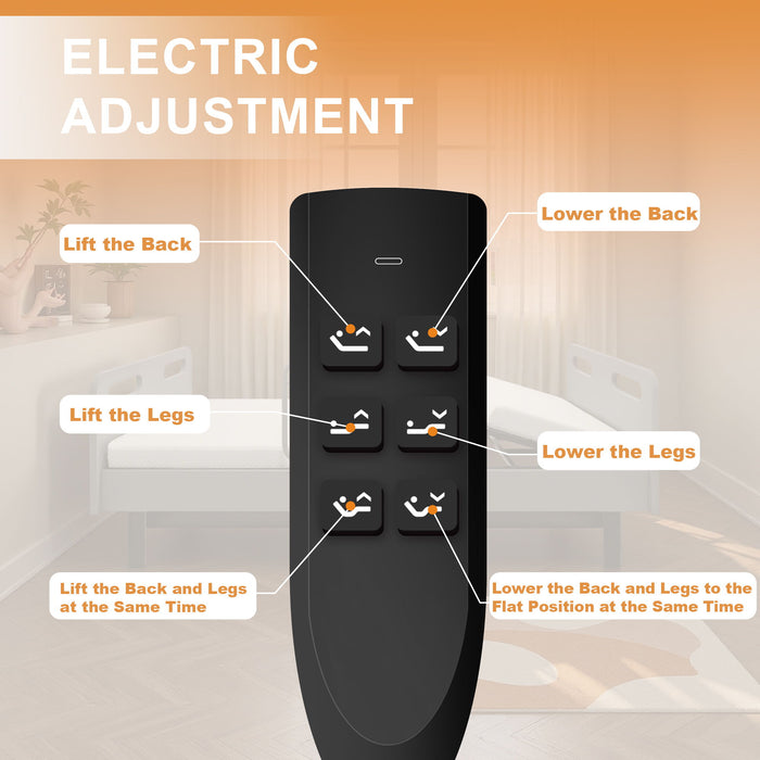 Electric Adjustable Hospital Bed For Home Use With Wired Remote Control, Memory Foam Mattress - Gray / White