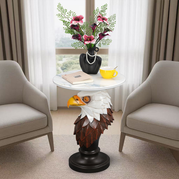 Eagle Head Accent Table, Animal Statue End Tables For Living Room - Brown / Antique White
