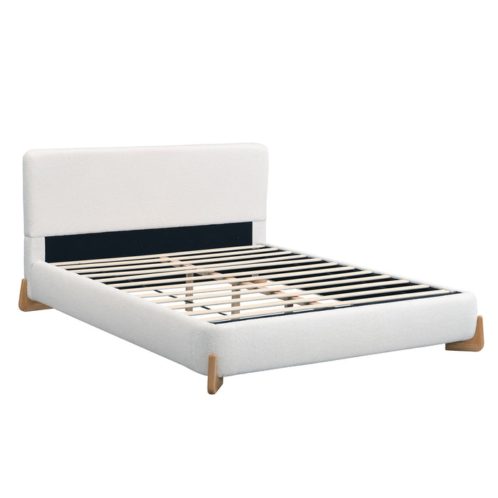 Queen Size Upholstered Bed With Slat Support - White