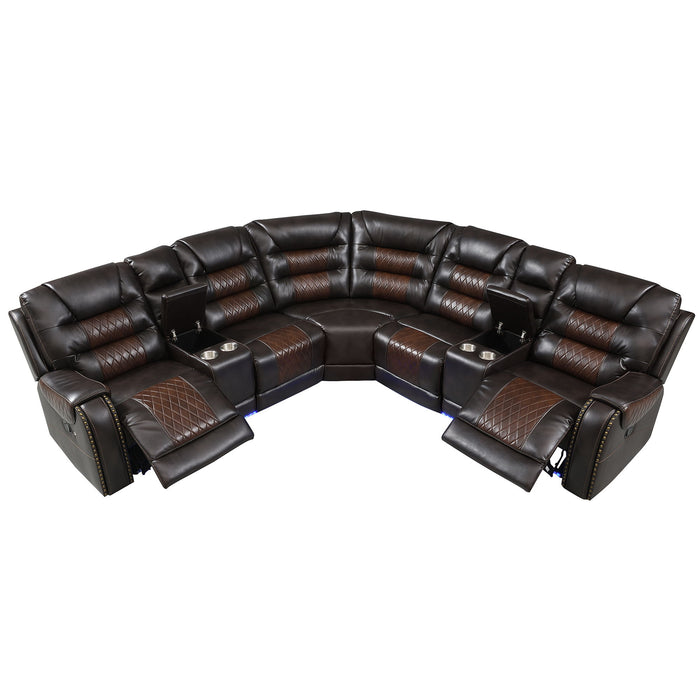 Manual Reclining Sectional Sofa Set, L Shaped Symmetrical Motion Sofa Corner Couch Sets With Storage Boxes, 4 Cup Holders And LED Light Strip For Living Room