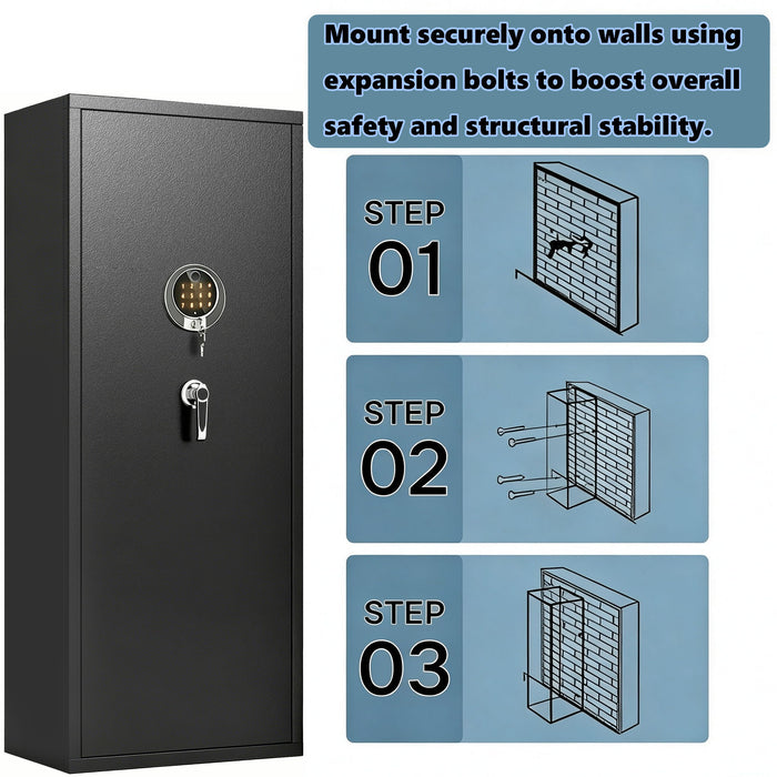 Rifle Safe, Biometric & Keypad Lock, Adjustable Gun Racks With Built In Alarm System