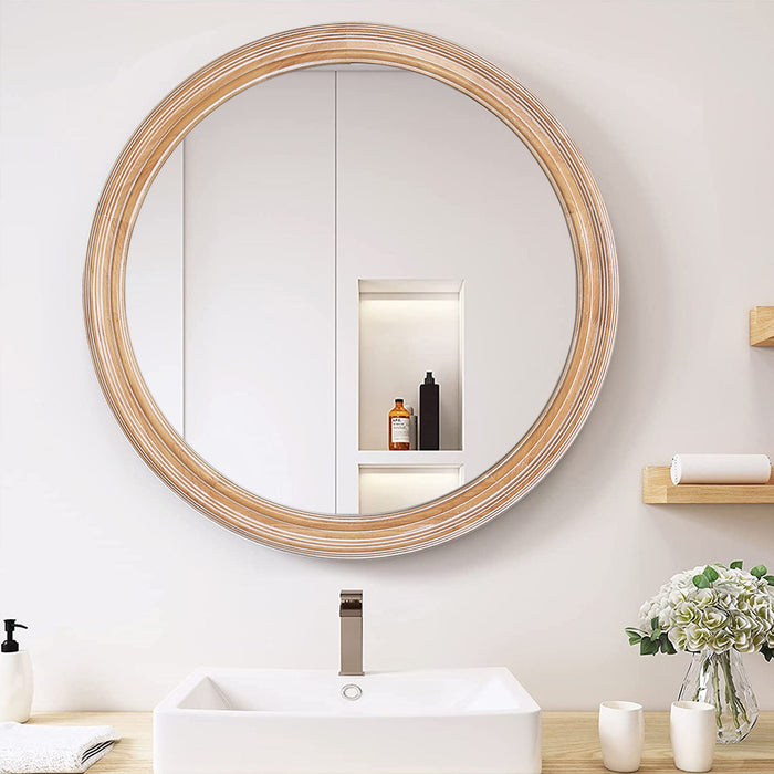 Round Wall Mirror With Ribbed Frame