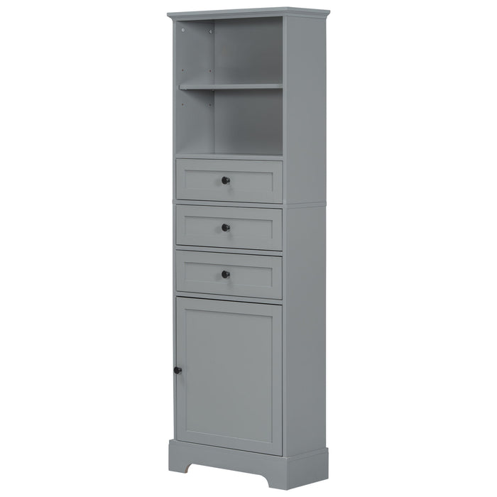 Tall Storage Cabinet With 3 Drawers And Adjustable Shelves For Bathroom