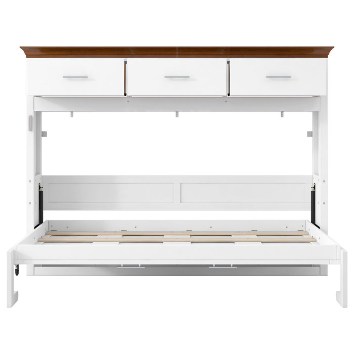 Twin Size Murphy Bed With 3 Drawers - White