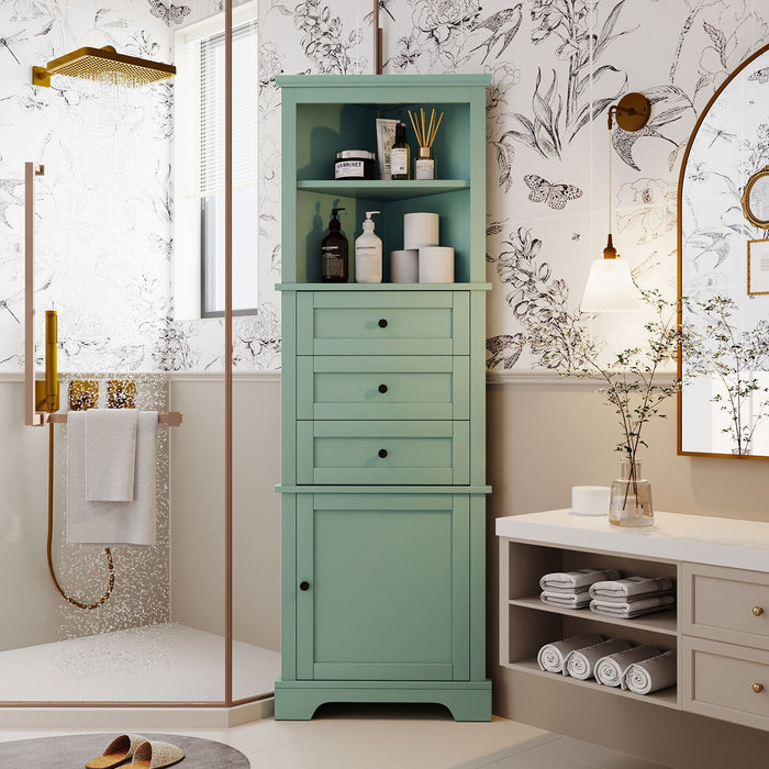 Tall Storage Cabinet With 3 Drawers And Adjustable Shelves For Bathroom