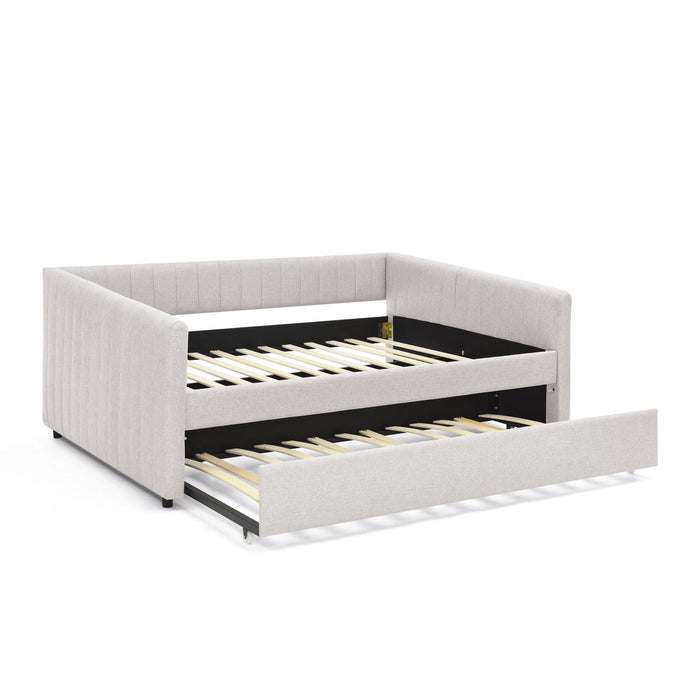 Upholstered Daybed With Trundle With Vertical Stripes