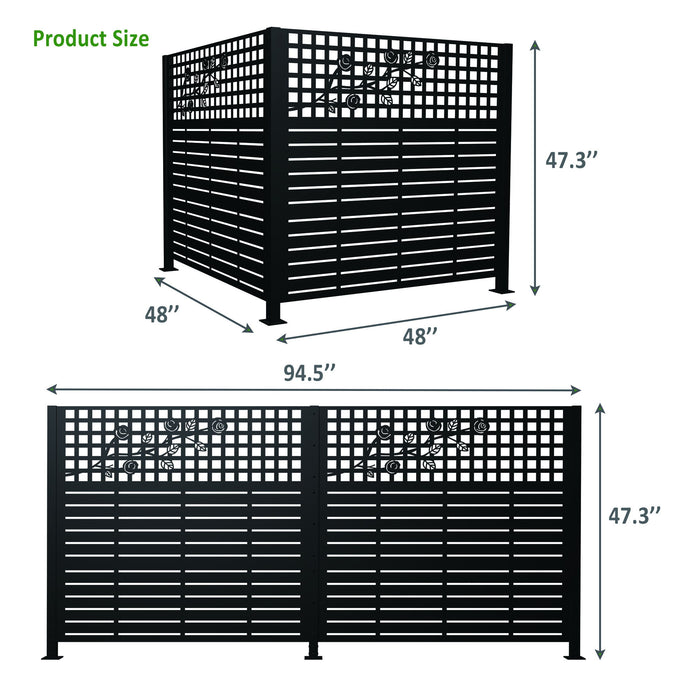 2 Panels Privacy Screen, Outdoor Privacy Panels, Trash Can Enclosure, Air Conditioner Fence - Black