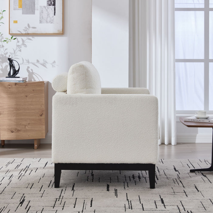 Wide Modern Farmhouse Performance Accent Chair With Legs, Wood Base