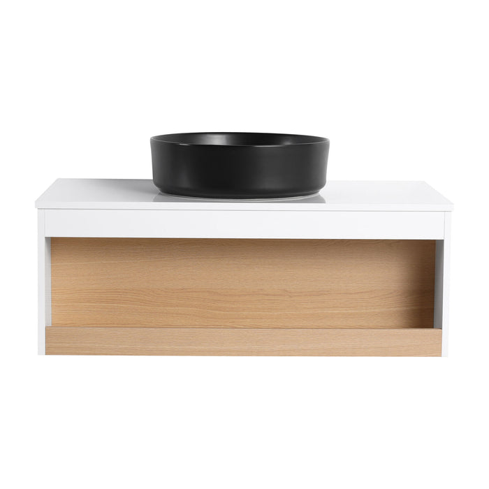 Floating Bathroom Vanity With Glossy Round Vessel Sink