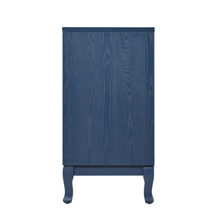 Elegant Sideboard With Sophisticated Wavy Pattern Doors And Arched Groove Design, Adjustable 4 Door Layout