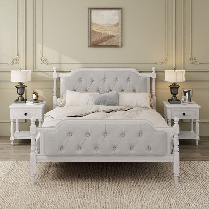 Traditional Style Solid Bed Frame With Upholstered Tufted Headboard, No Box Spring Needed