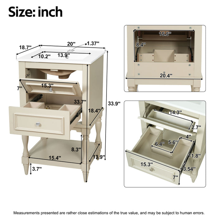 Retro Design Bathroom Vanity With Sink, 2 Drawer Storage Cabinet
