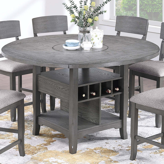Counter Height Dining Table With Built In Lazy Susan And Storage Shelves