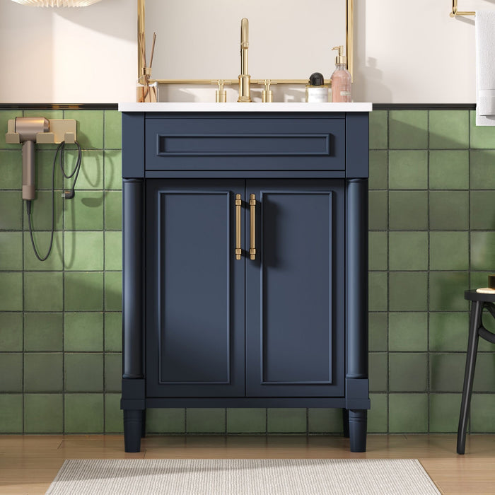 Bathroom Vanity With Integrated Sink, 2 Door Cabinet, Single Sink For Small To Medium Bathrooms