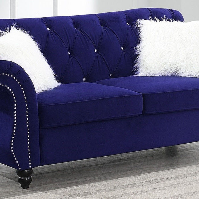 Upholstered Sofa Set With Crystal Tufted Seat And Nailhead Trim, 2 Piece Living Room Furniture - Indigo