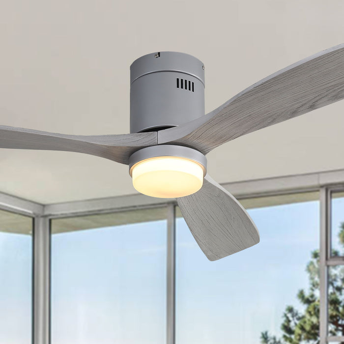 52" Ceiling Fan With LED Light, Reversible DC Motor, Remote Control - Silver