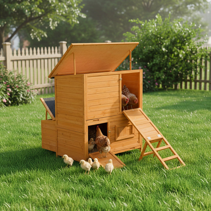 Chicken Coop, Large Chicken Coop With 3 Nesting Boxes, Foldable Ramp And Flip Up Asphalt Roof - Orange