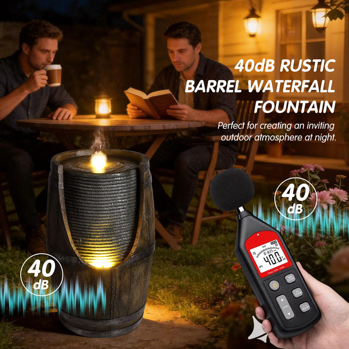 Rustic Barrel Water Fountain With LED Light