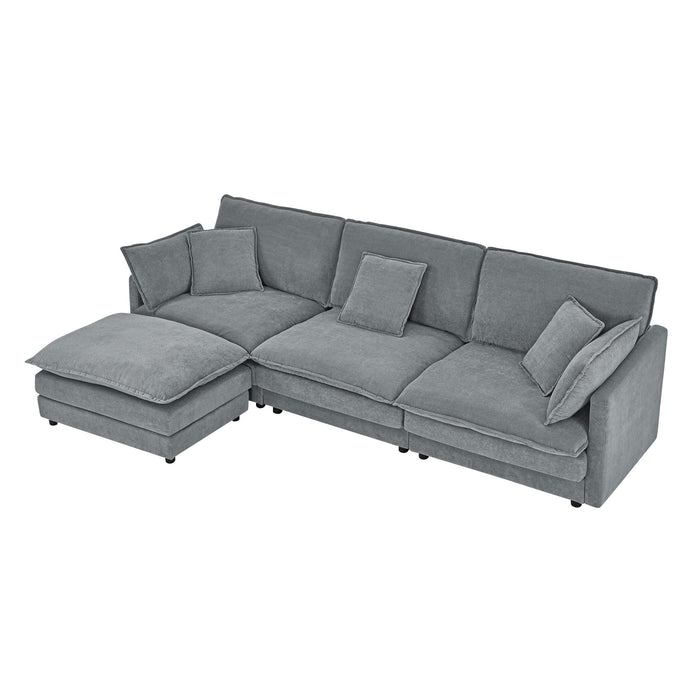 L-Shaped Sectional Sofa With Ottoman, Convertible 4 Seater Couch