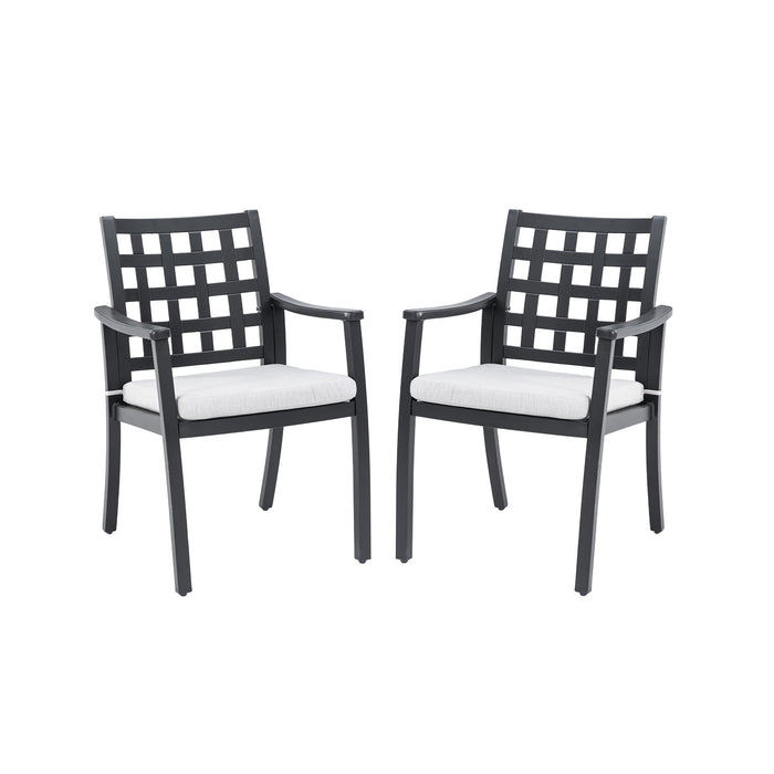 Modern Classic Cast Outdoor Patio Dining Chairs, Ergonomic Lattice Backrest Design, Sunbrella Cushion, Weather Resistant And Durable (Set of 2) - Ember Black