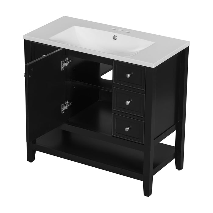 36" Bathroom Vanity & Sink, 2 Cabinet And 3 Drawers - Black