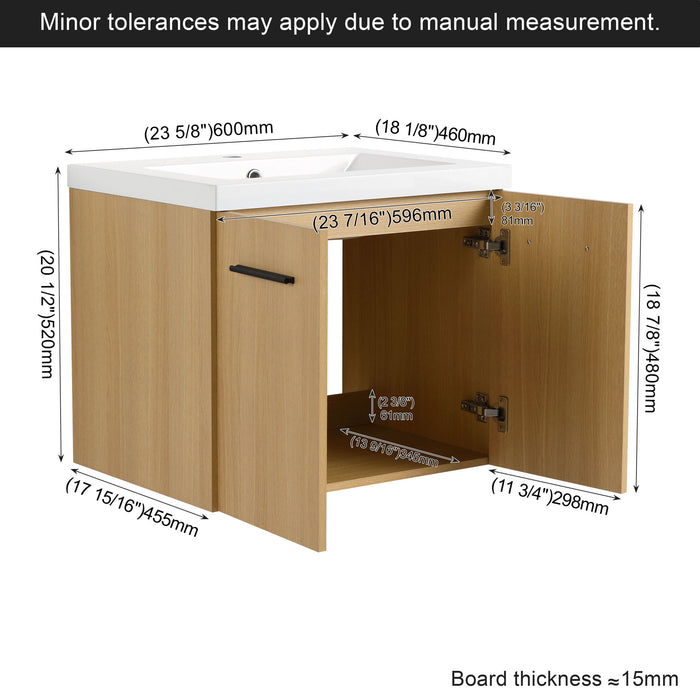 Floating Bathroom Vanity With Sink, Wall Mounted Double Door Storage