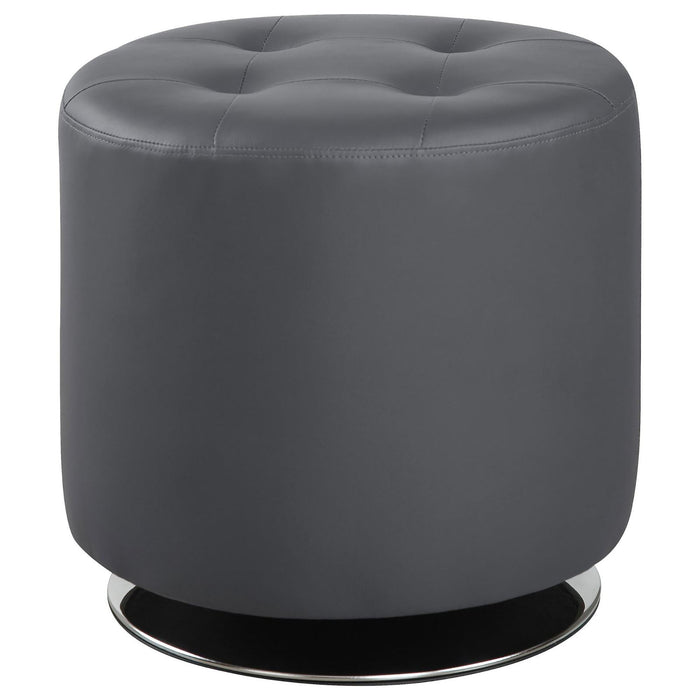 Round Ottoman With Tufted Upholstery Base - Gray
