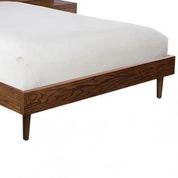 Queen Size Bed With Attached Nightstands And Hidden Storage - Pecan
