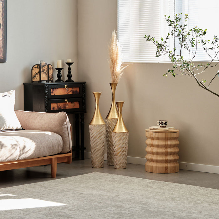 Floor Metal Vase Modern Style Decoration Home Woven Pattern Metal Vase 3 Piece Set Gorgeous Home Decoration Large Glazed Metal Vase - Champagne