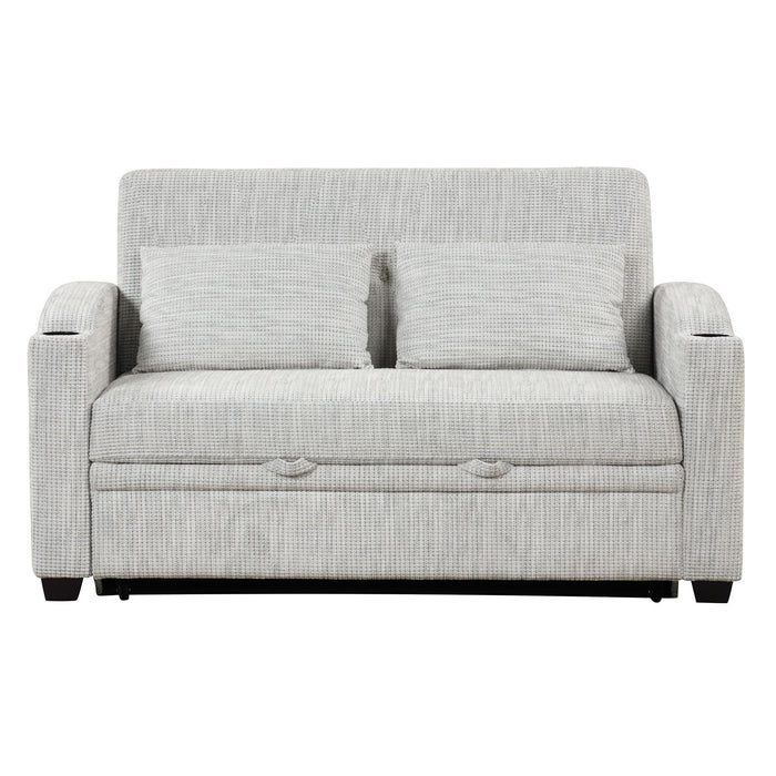 Pull Out Loveseat Sofa With Adjsutable Backrest, 2 Pillows, Cup Holders, USB Ports For Living Room